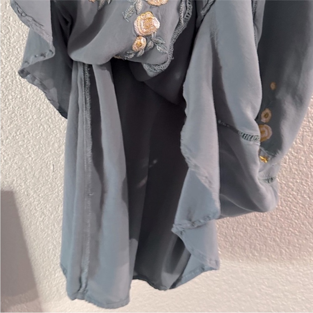 Blue Rain Dusty Blue & Yellow Embroidered Ruffle Mini Dress Size Medium - Picture 12 of 14